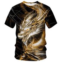 Camiseta QTAGTESS Dragon Fantasy Camiseta estampada dourada 4GG Camiseta QTAGTESS Dragon Fantasy Camiseta estampada dourada 4GG