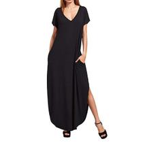 Camiseta que combina com decote em V, solta, maxi e bolso para mulheres Camiseta que combina com decote em V, solta, maxi e bolso para mulheres
