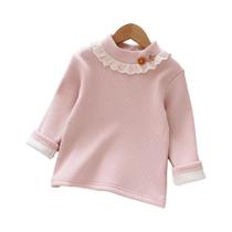 Camiseta Quente De Renda Com Gola Redonda Para Meninas, Decoração De Flor 3D, Roupas Infantis Bear