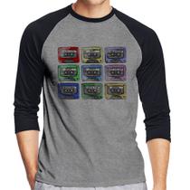 Camiseta Raglan 80's Cassette Tapes Manga 3/4 - Foca na Moda