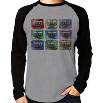 Camiseta Raglan 80's Cassette Tapes Manga Longa - Foca na Moda