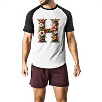 Camiseta Raglan Alfabeto Floral Letra H