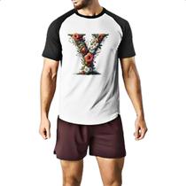 Camiseta Raglan Alfabeto Floral Letra Y Camiseta Raglan Alfabeto Floral Letra Y