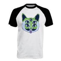 Camiseta Raglan Alien Cat Gato Alienígena Camiseta Raglan Alien Cat Gato Alienígena