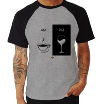 Camiseta Raglan AM Café PM Vinho - Foca na Moda