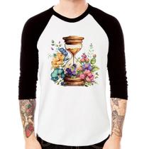 Camiseta Raglan Ampulheta Floral Manga 3/4 - Foca na Moda