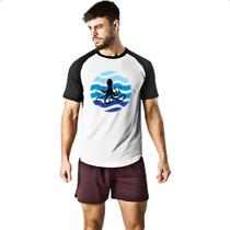 Camiseta Raglan Animais marinhos polvo silhueta sunset