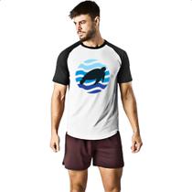 Camiseta Raglan Animais marinhos tartaruga silhueta sunset