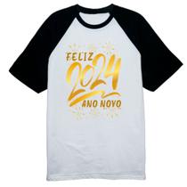 Camiseta Raglan Ano Novo 2024 estouros de fogos