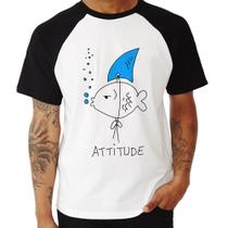 Camiseta Raglan Atitude Peixe Tubarão - Foca na Moda Camiseta Raglan Atitude Peixe Tubarão - Foca na Moda