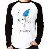 Camiseta Raglan Atitude Peixe Tubarão Manga Longa - Foca na Moda