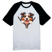 Camiseta Raglan Australian shepherd no Ziper