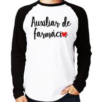 Camiseta Raglan Auxiliar de Farmácia por Amor Manga Longa - Foca na Moda