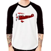 Camiseta Raglan Avião Biplano Manga 3/4 - Foca na Moda Camiseta Raglan Avião Biplano Manga 3/4 - Foca na Moda