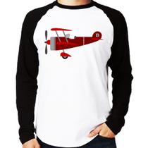 Camiseta Raglan Avião Biplano Manga Longa - Foca na Moda Camiseta Raglan Avião Biplano Manga Longa - Foca na Moda