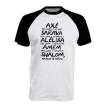 Camiseta Raglan Axé Saravá Aleluia Amém Shalom Namastê Camiseta Raglan Axé Saravá Aleluia Amém Shalom Namastê