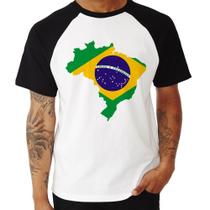 Camiseta Raglan Bandeira Brasil Mapa - Foca na Moda Camiseta Raglan Bandeira Brasil Mapa - Foca na Moda