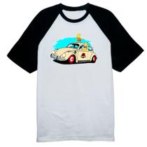 Camiseta Raglan Bart e Hommer no fusca do Jurassic Park