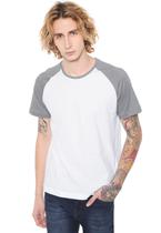 Camiseta Raglan Básica Branca com Cinza 100% Algodão