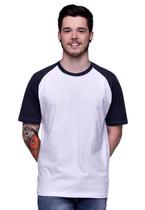 Camiseta Raglan Básica Branca com Manga Preta 100% Algodão Camiseta Raglan Básica Branca com Manga Preta 100% Algodão