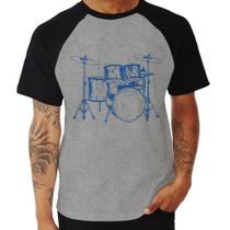 Camiseta Raglan Bateria Música (azul) - Foca na Moda