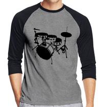 Camiseta Raglan Bateria Música Baterista Manga 3/4 - Foca na Moda Camiseta Raglan Bateria Música Baterista Manga 3/4 - Foca na Moda