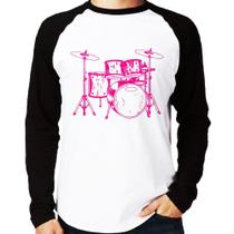 Camiseta Raglan Bateria Música (rosa) Manga Longa - Foca na Moda