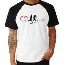 Camiseta Raglan Batimentos Cardíacos Corrida Coração - Foca na Moda