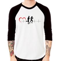 Camiseta Raglan Batimentos Cardíacos Corrida Coração Manga 3/4 - Foca na Moda
