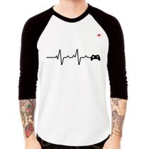 Camiseta Raglan Batimentos Cardíacos Gamer Manga 3/4 - Foca na Moda