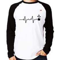 Camiseta Raglan Batimentos Cardíacos Plantinhas Manga Longa - Foca na Moda