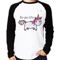 Camiseta Raglan Be You Tiful Manga Longa - Foca na Moda