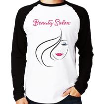 Camiseta Raglan Beauty Salon Manga Longa - Foca na Moda