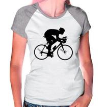 Camiseta Raglan Bicicleta Ciclismo Bike Cinza Branca Fem01