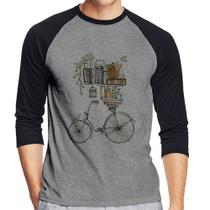 Camiseta Raglan Bicicleta e Livros Manga 3/4 - Foca na Moda