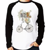Camiseta Raglan Bicicleta e Livros Manga Longa - Foca na Moda
