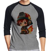 Camiseta Raglan Bombeiro Mirim Manga 3/4 - Foca na Moda