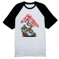 Camiseta Raglan Bonsai de flores rosas