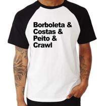 Camiseta Raglan Borboleta & Costas & Peito & Crawl - Foca na Moda Camiseta Raglan Borboleta & Costas & Peito & Crawl - Foca na Moda