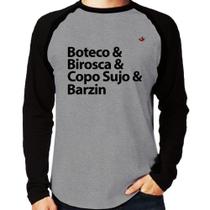 Camiseta Raglan Boteco & Birosca & Copo Sujo & Barzin Manga Longa - Foca na Moda