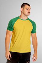 Camiseta Raglan Brasil Amarela com Manga Verde 100% Poliéster - Edição Limitada Camiseta Raglan Brasil Amarela com Manga Verde 100% Poliéster - Edição Limitada