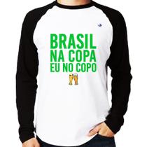 Camiseta Raglan Brasil na Copa eu no copo Manga Longa - Foca na Moda