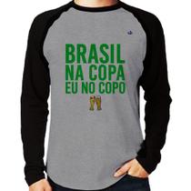 Camiseta Raglan Brasil na Copa eu no copo Manga Longa - Foca na Moda