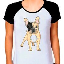 Camiseta Raglan Buldog Francês Cachorro Pet Dog Branca Fem05