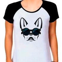 Camiseta Raglan Buldog Francês Cachorro Pet Dog Branca Fem13