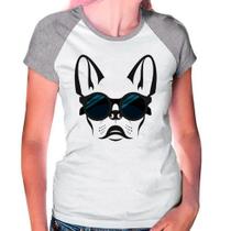 Camiseta Raglan Buldog Francês Pet Dog Cinza Branca Fem13