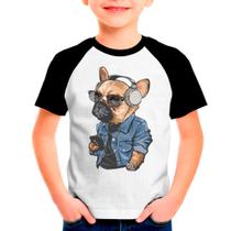 Camiseta Raglan Buldogue Francês Cachorro Branca Infantil01