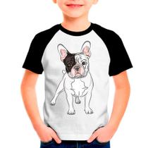 Camiseta Raglan Buldogue Francês Cachorro Branca Infantil04