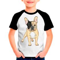 Camiseta Raglan Buldogue Francês Cachorro Branca Infantil05