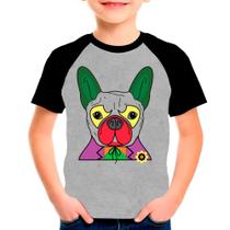 Camiseta Raglan Buldogue Francês Cachorro Cinza Preto Inf03